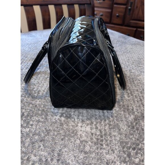 CABOODLES Black Patent Leather Carry On Makeup Bag Top Handles - Picture 9 of 16
